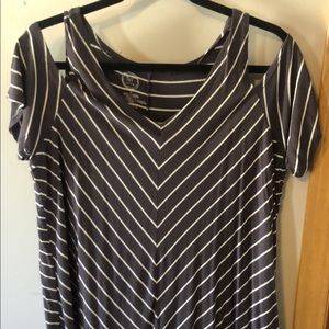 Striped cold shoulder tee